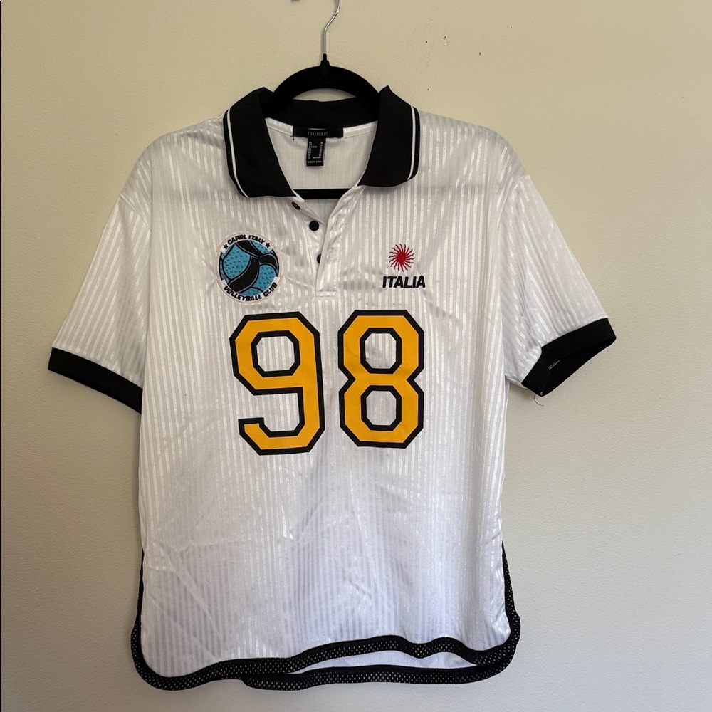 Forever 21 White and Black Jersey with Yellow Accents